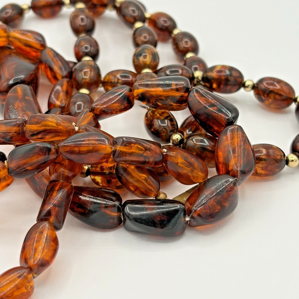 Vintage Faux Amber Tortoiseshell Lucite Beaded Necklace Lot of 2 Barrel Clasp